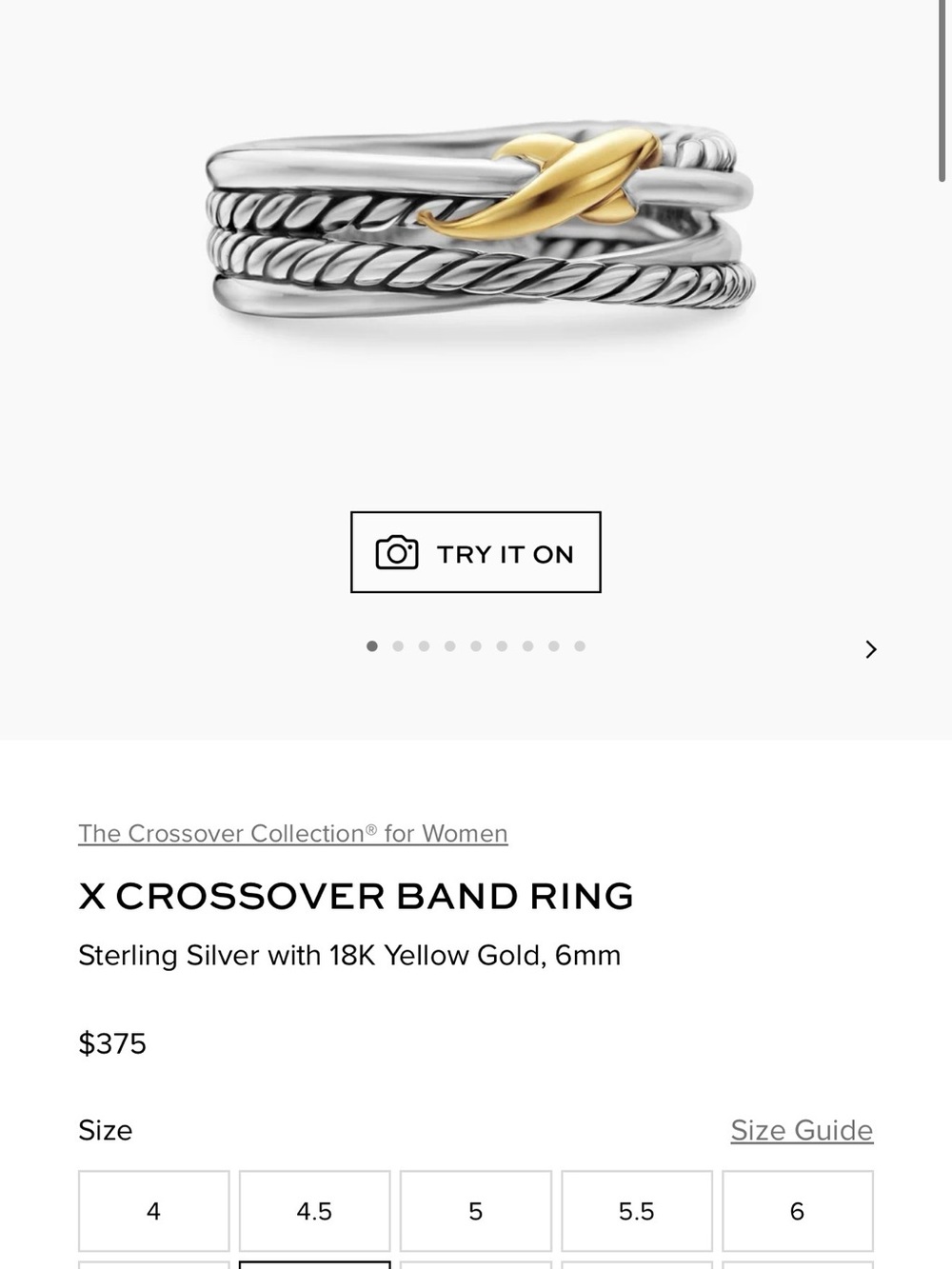 David Yurman X Crossover Band Ring - Size 7